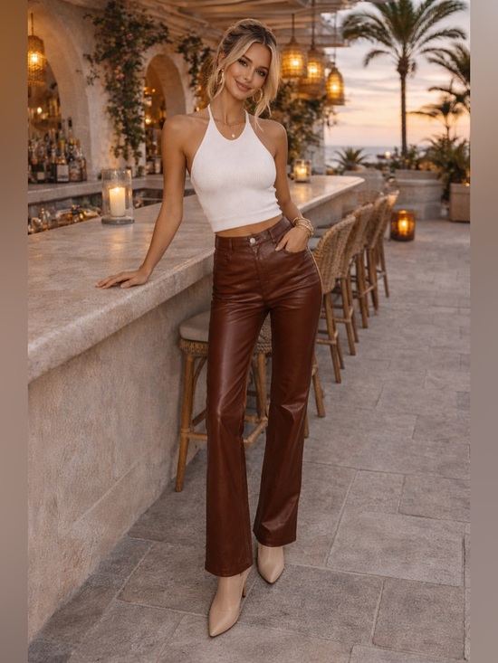 Wilfred Pants - Wilfred Faux Leather Pants Brown Straight Leg High Rise Size 4